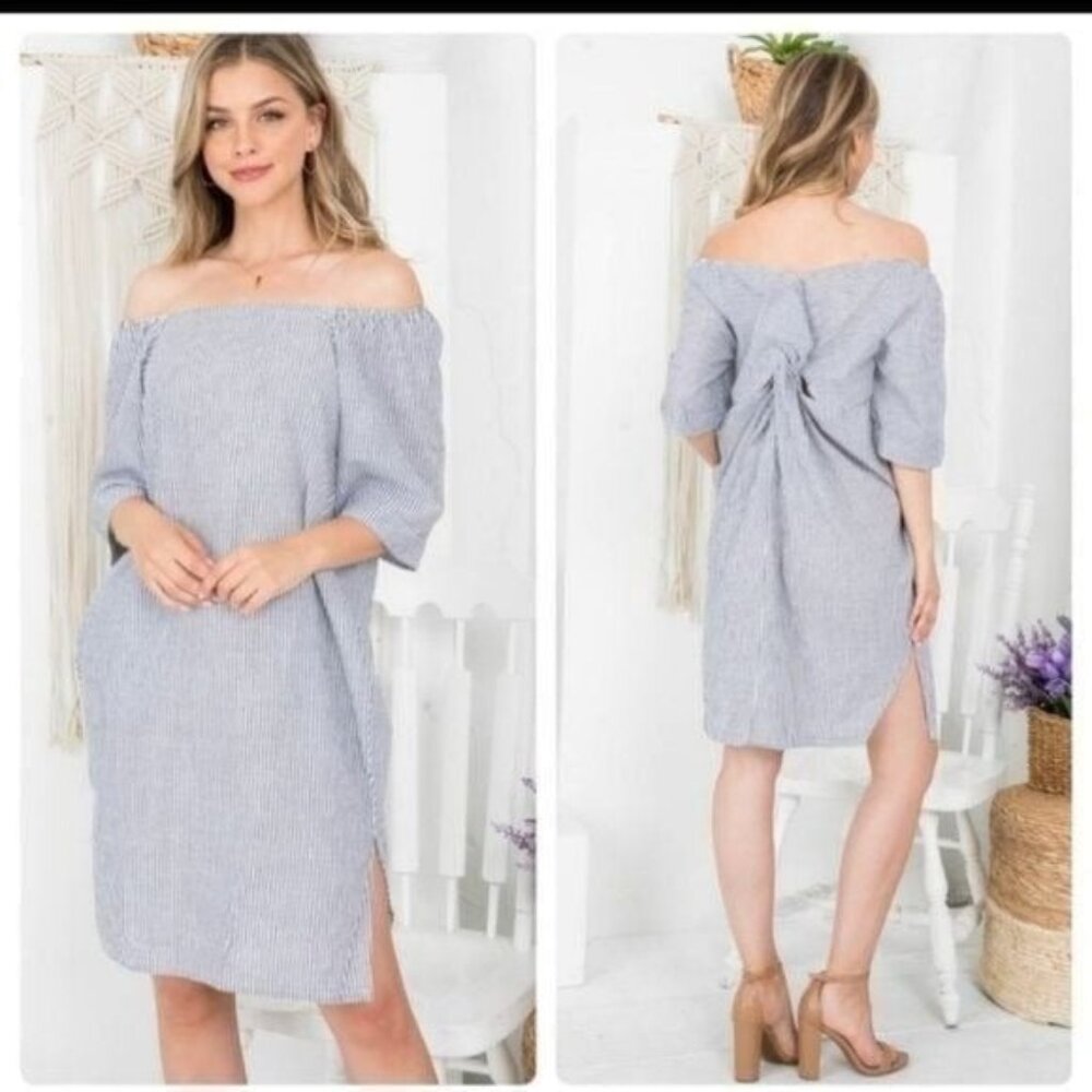 STRIPED TWIST BACK DRESS. NEW